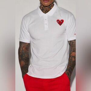 Fashion Nova White Polo with Red Heart Patch